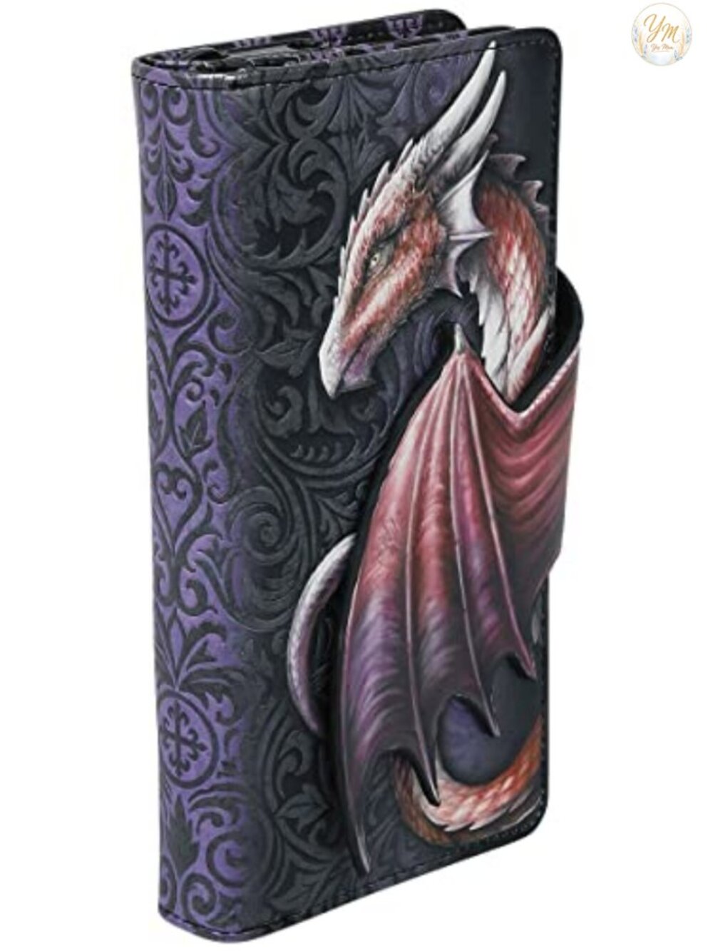 Gothic PU Leather Raven Skull Tri-Fold Wallet with Card Slots and Coin Pocket